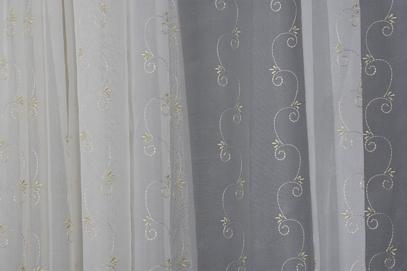 BRODE 1350 DESEN KREM RENK TEK KANAT Hazır dikilmiş Pileli Fon Perde 300*260 cm - Resim 8