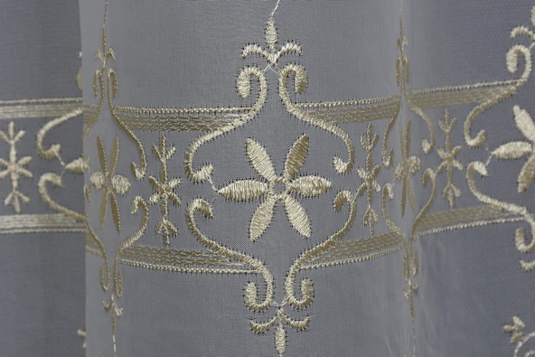 BRODE 1350 DESEN KREM RENK TEK KANAT Hazır dikilmiş Pileli Fon Perde 300*260 cm - Resim 6