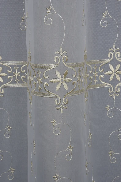 BRODE 1350 DESEN KREM RENK TEK KANAT Hazır dikilmiş Pileli Fon Perde 300*260 cm - Resim 2