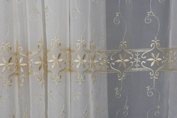 BRODE 1350 DESEN KREM RENK TEK KANAT Hazır dikilmiş Pileli Fon Perde 300*260 cm - Resim 7