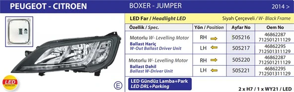 Fiat Far Sag Ducato Boxer Jumper III 14> Ym (led) Motorlu (ballast Dahıl) - Ayfar 505220 ürün görseli 1