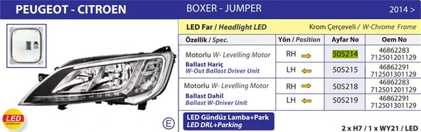 Fiat Far Sag (led Motorlu) Ballast Harıc Jumper III Ducato III Boxer III 14> - Ayfar 505214 ürün görseli 1