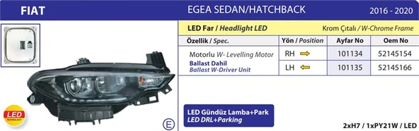 Fiat Sol Far Fiat Egea 16>20 - Ayfar 101135 ürün görseli 1