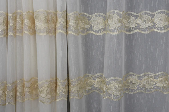 NAKIŞ 3 MODEL KREM KREM RENK TEK KANAT Hazır dikilmiş Pileli Fon Perde 300*260 cm - Resim 5