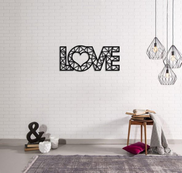 CajuArt Dekoratif Modern Siyah Büyük Ahşap Love Yazısı Tablo Aşk - 3
