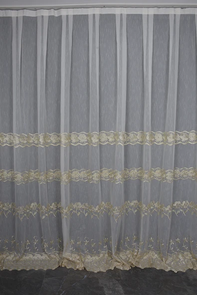 NAKIŞ 3 MODEL KREM KREM RENK TEK KANAT Hazır dikilmiş Pileli Fon Perde 300*260 cm ürün görseli