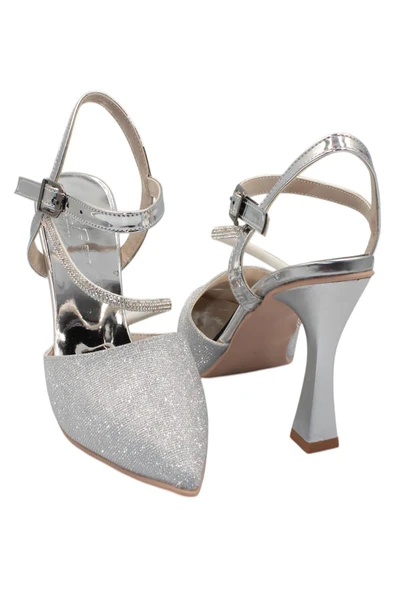 Celira Gümüş Taşlı Simli Klasik Topuk Kadın Ayakkabı - Resim 4