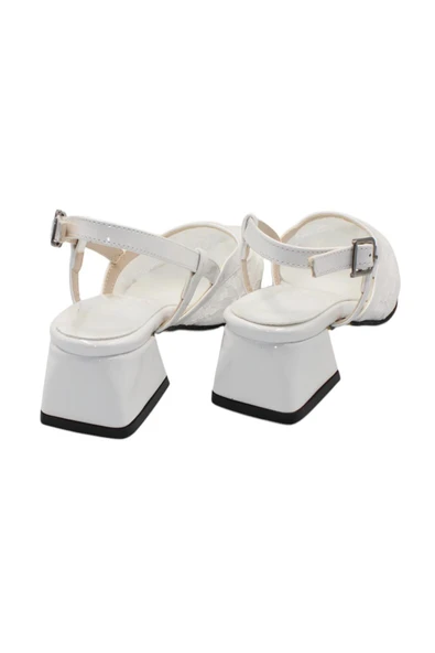 Celira Beyaz Tüllü Klasik Kısa Topuk Kadın Ayakkabı - Resim 3