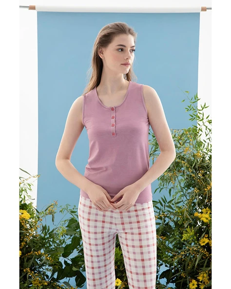 English Home Summer Check Viskon Kadın Pijama Takımı Lila M  Yumuşak ve Nefes Alan Kumaşlı Yazlık Ev Giyimi ürün görseli