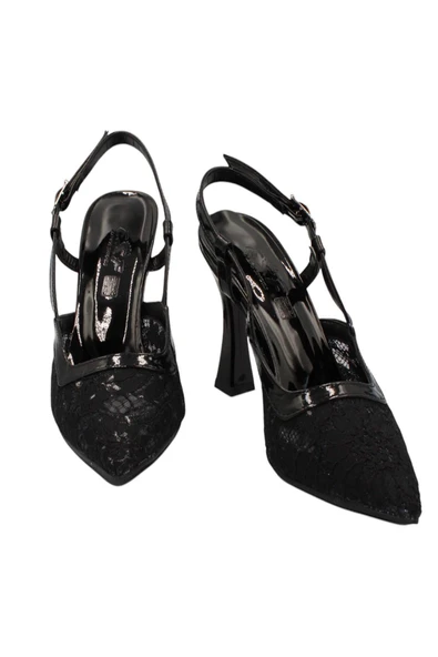 Celira Siyah Tüllü Klasik Topuk Kadın Ayakkabı - Resim 2