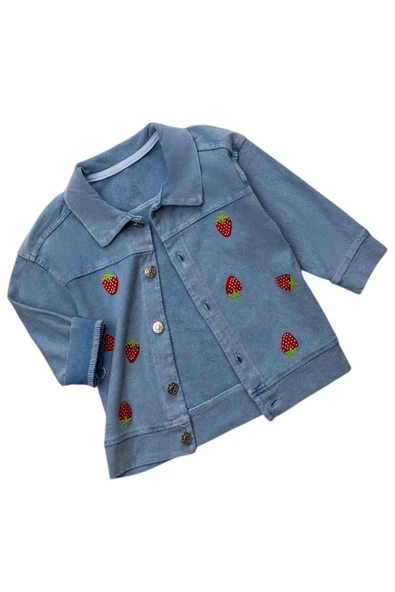 Celira Mavi Çilekli Kız Çocuk Kot Ceket 9 Ay,12 Ay,18 Ay,2Y ürün görseli 1