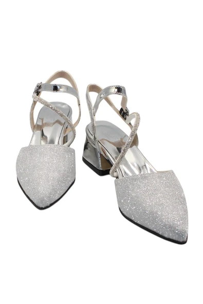 Celira Gümüş Taşlı Simli Kısa Topuk Kadın Ayakkabı - Resim 2