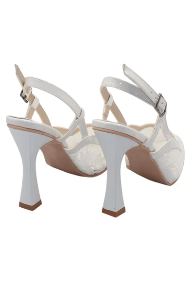 Celira Beyaz Tüllü Klasik Topuk Kadın Ayakkabı - Resim 3