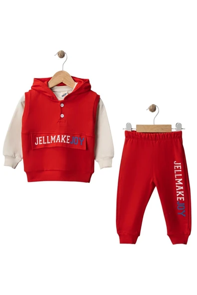 Celira Wwc Kırmızı İki İp Yelekli Kapşonlu Erkek Bebek Takım ürün görseli 1