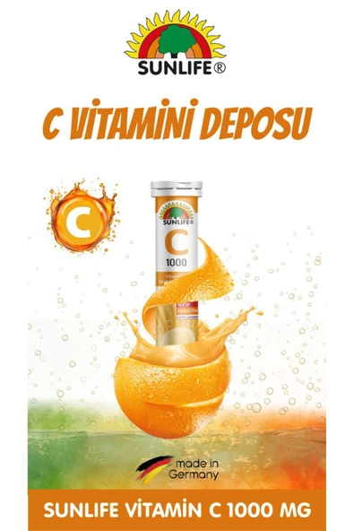 Sunlife Vitamin C 1000 mg 20 Efervesan Tablet - Resim 3
