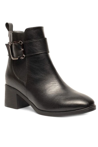 Celira Siyah Femuarlı Topuklu Tokalı Günlük Kadın Bot - Resim 2