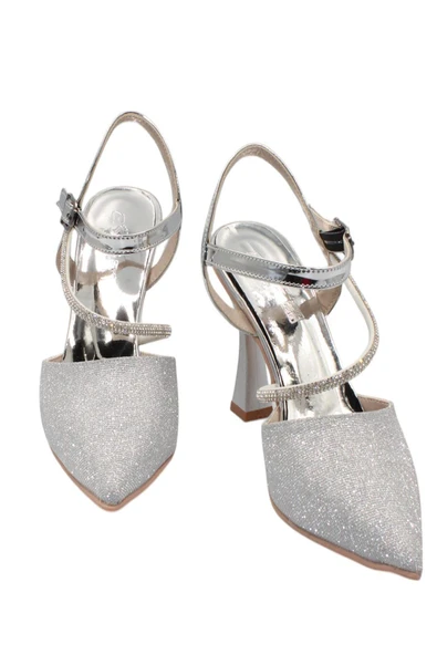 Celira Gümüş Taşlı Simli Klasik Topuk Kadın Ayakkabı - Resim 5