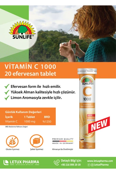 Sunlife Vitamin C 1000 mg 20 Efervesan Tablet 2 Adet - Resim 4