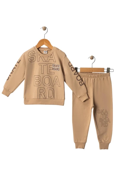 Celira Wwc Bej İki İp Skate Board Nakışlı Erkek Bebek Takım ürün görseli 1
