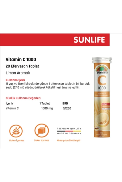 Sunlife Vitamin C 1000 mg 20 Efervesan Tablet 2 Adet - Resim 2