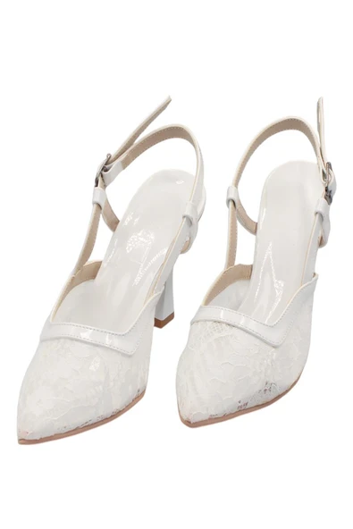 Celira Beyaz Tüllü Klasik Topuk Kadın Ayakkabı - Resim 5