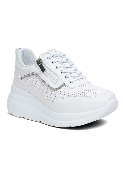Celira Flt Beyaz Fermuarlı Bağcıklı Kadın Spor Ayakkabı - Resim 3