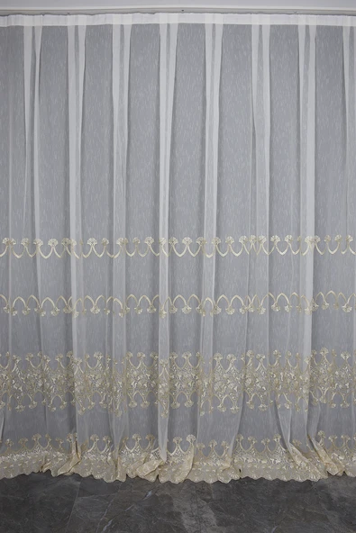 NAKIŞ 4 MODEL KREM KREM RENK TEK KANAT Hazır dikilmiş Pileli Fon Perde 300*260 cm ürün görseli