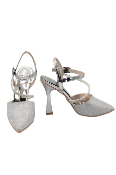 Celira Gümüş Taşlı Simli Klasik Topuk Kadın Ayakkabı - Resim 7