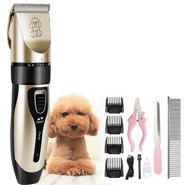 C5 Kırpık 10 In 1 Ayarlanabilir Şarjlı Kedi Köpek Tıraş Makinesi Pet Evcil Hayvan Tüy Kesme Aparatlı - Resim 3