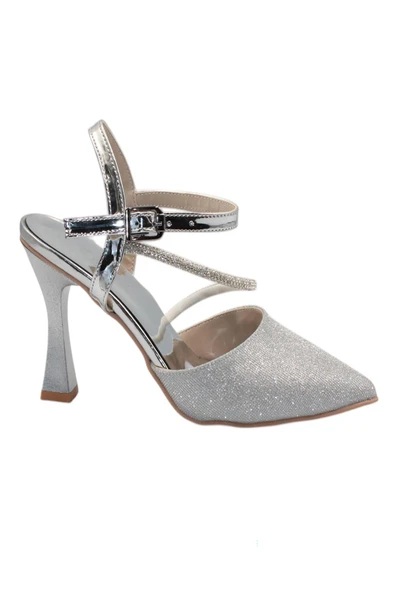 Celira Gümüş Taşlı Simli Klasik Topuk Kadın Ayakkabı - Resim 6