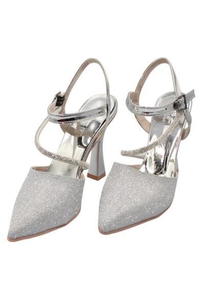 Celira Gümüş Taşlı Simli Klasik Topuk Kadın Ayakkabı - Resim 3