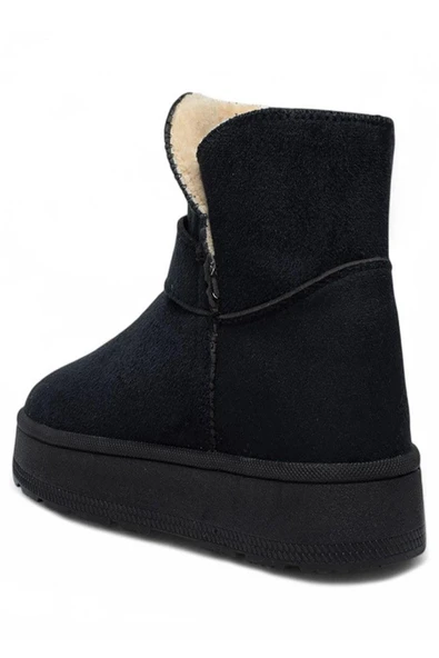 Celira Gls Siyah İçi Kürklü Nubuk Kadın Bot & Bootie - Resim 3