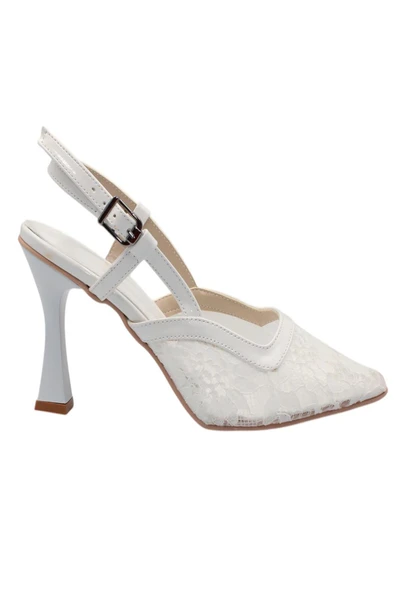 Celira Beyaz Tüllü Klasik Topuk Kadın Ayakkabı ürün görseli 1