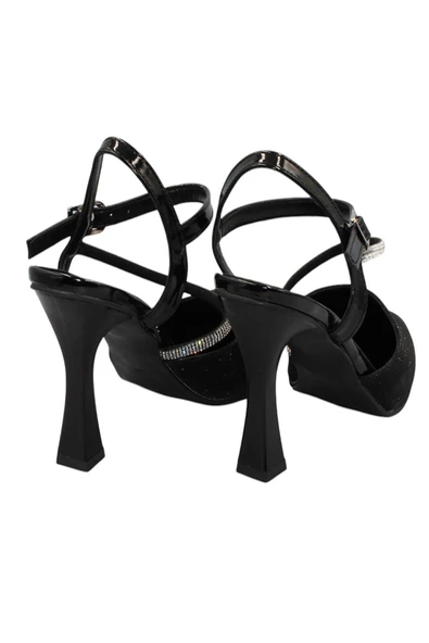 Celira Siyah Taşlı Simli Klasik Topuk Kadın Ayakkabı - Resim 2