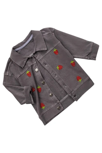 Celira Füme Çilekli Kız Çocuk Kot Ceket 9 Ay,12 Ay,18 Ay,2Y - Resim 2