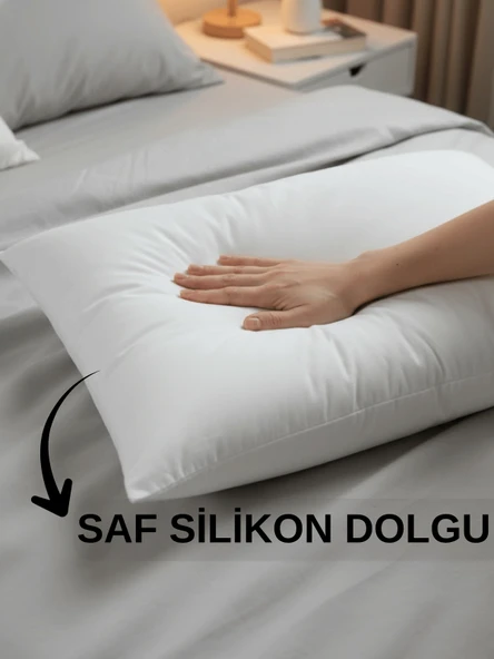 Beylini 2'Li 600 GR Pamuklu Silikon Yastık Yumuşak Rahat Antialerjik Makinede Yıkanabilir Pürüzsüz Yastık 50x70cm - Resim 2