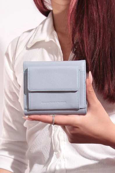 Grande Hakiki Deri Kadın Cüzdan Buz Mavi 2614 - Resim 2