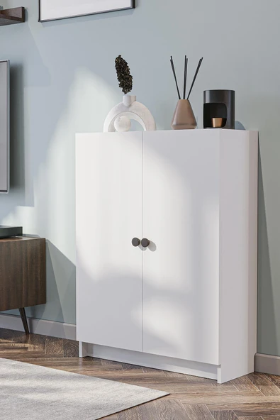 Bili Yatay Kitaplık 3 Raflı 2 Kapaklı Çok Amaçlı Ofis Salon Çalışma Odası Kütüphane Rafı Beyaz