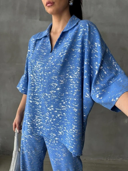 VARAKLI BLUZ PANTOLON TAKIM - Mavi - Resim 3