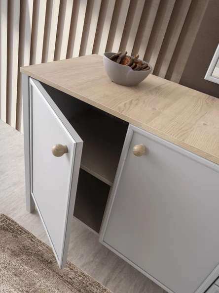 Yakamoz Sis Gri Çekmeceli Dolaplı Aynasız Büfe Konsol 185x48x82cm - Resim 4