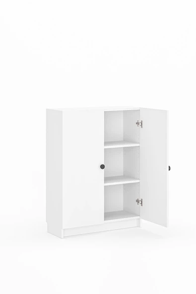 Bili Yatay Kitaplık 3 Raflı 2 Kapaklı Çok Amaçlı Ofis Salon Çalışma Odası Kütüphane Rafı Beyaz - 4