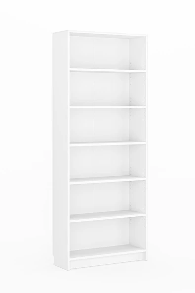 Bili Kitaplık 5 Raflı Geniş Çok Amaçlı Ofis Salon Kitap Dosya Rafı Beyaz - 4