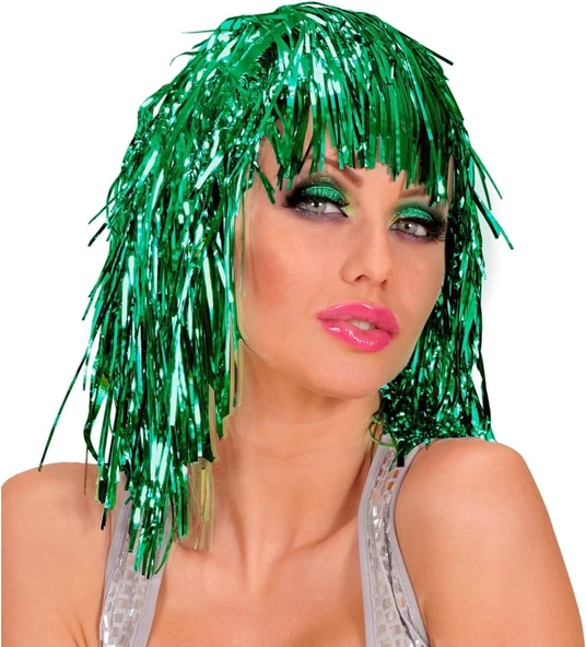 Yeşil Işıltılı Metalize Parti Peruğu ürün görseli