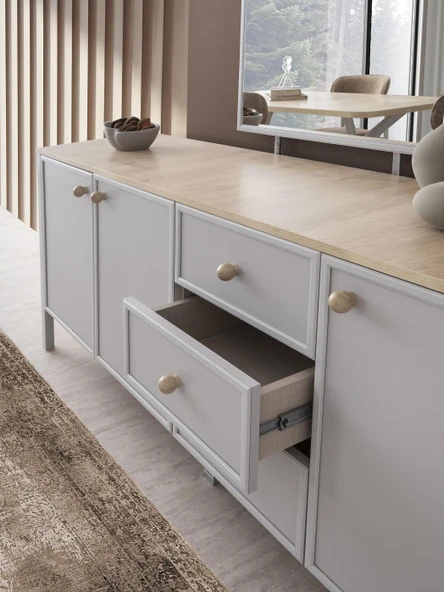 Yakamoz Sis Gri Çekmeceli Dolaplı Aynasız Büfe Konsol 185x48x82cm - Resim 2