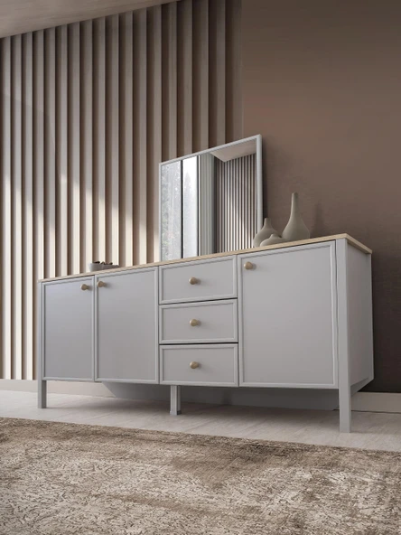 Yakamoz Sis Gri Çekmeceli Dolaplı Aynasız Büfe Konsol 185x48x82cm - Resim 5