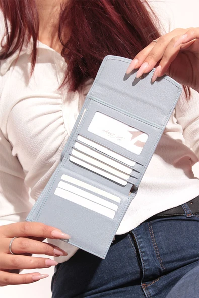 Grande Hakiki Deri Kadın Cüzdan Buz Mavi 2614 - Resim 3