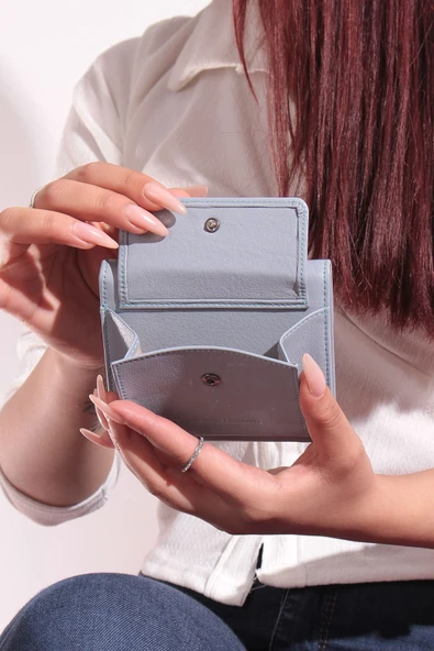 Grande Hakiki Deri Kadın Cüzdan Buz Mavi 2614 - Resim 5