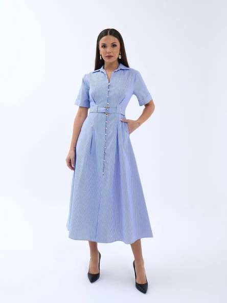 6948 ELBİSE-MAVİ BEYAZ ÇİZGİLİ ürün görseli 1