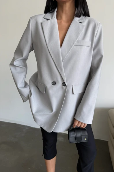 ARKASI YIRTMAÇ DETAYLI CEKET - Gri - Resim 3