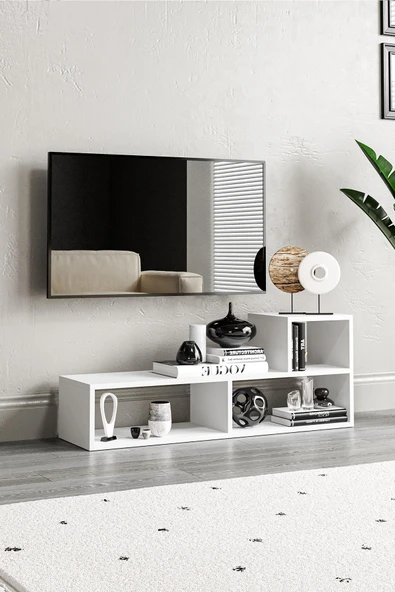 Bucak Çok Amaçlı Kitaplık Tv Ünitesi Beyaz